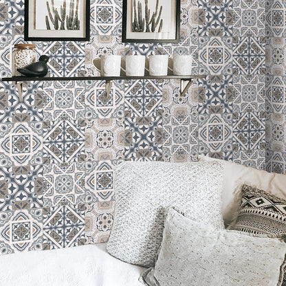 Bohemian Floral Wallpaper Panel for Dining Room 3.5' L x 8" W Wall Art in Grey, Self-Sticking Grey Clearhalo 'Wall Decor' 'Wallpaper' 1617582