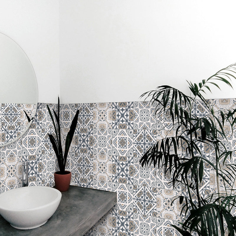 Bohemian Floral Wallpaper Panel for Dining Room 3.5' L x 8" W Wall Art in Grey, Self-Sticking Clearhalo 'Wall Decor' 'Wallpaper' 1617583