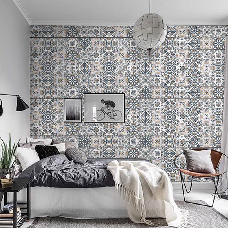 Bohemian Floral Wallpaper Panel for Dining Room 3.5' L x 8" W Wall Art in Grey, Self-Sticking Clearhalo 'Wall Decor' 'Wallpaper' 1617584