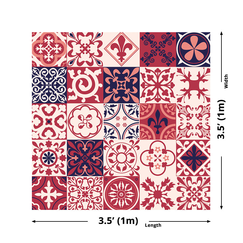 Red Floral Wallpaper Panels Mosaic Tile Boho-Chic Pick Up Sticks Wall Covering for Bathroom Clearhalo 'Wall Decor' 'Wallpaper' 1617656