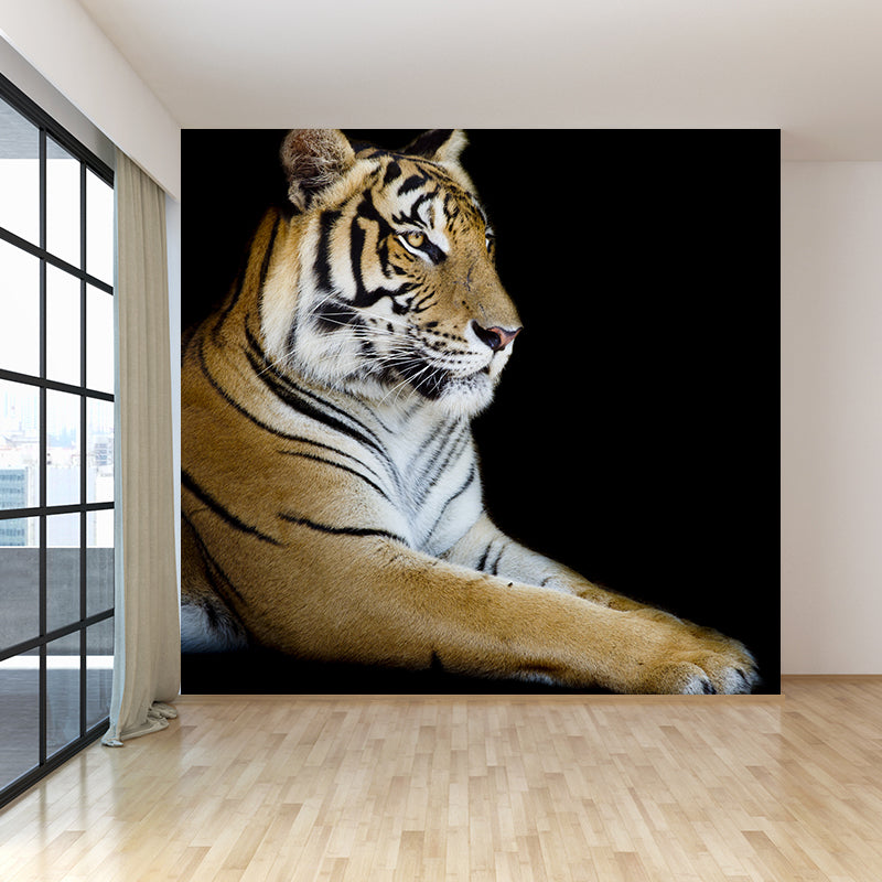 Contemporary Tame Tiger Mural Decal Black Dining Room Wall Covering, Personalized Black Clearhalo 'Wall Decor' 'Wall Mural' 1617662