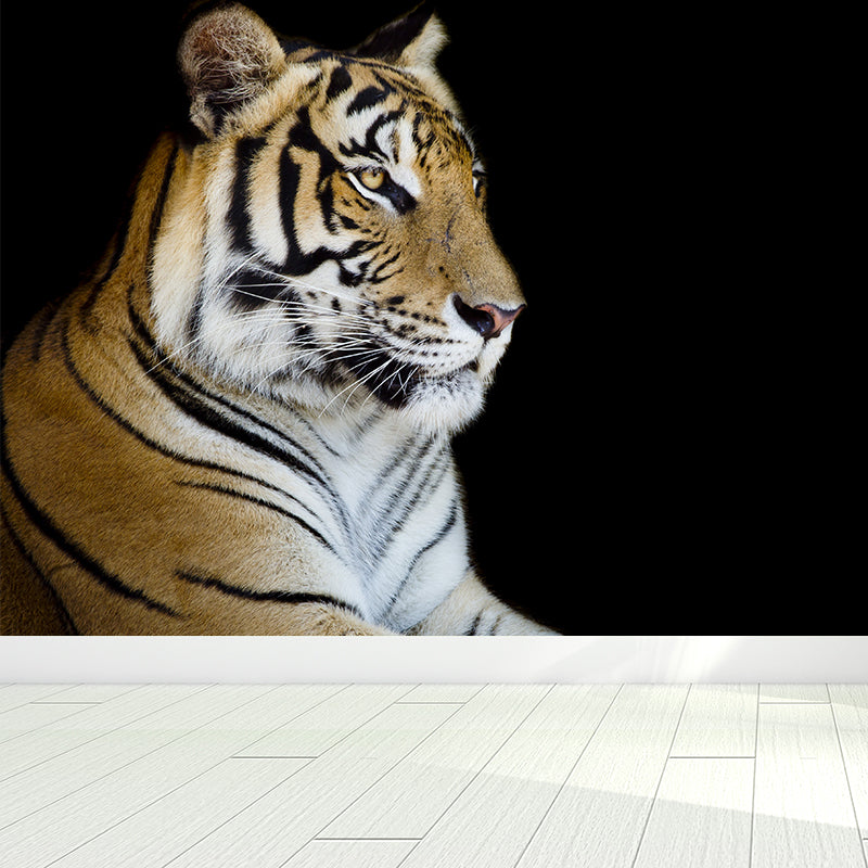 Contemporary Tame Tiger Mural Decal Black Dining Room Wall Covering, Personalized Clearhalo 'Wall Decor' 'Wall Mural' 1617664