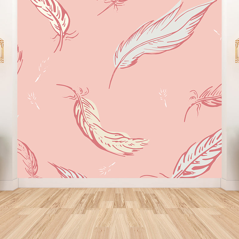 Nature Bird Feathers Mural Wallpaper Contemporary Non-Woven Wall Covering in Soft Color Clearhalo 'Wall Decor' 'Wall Mural' 1617688