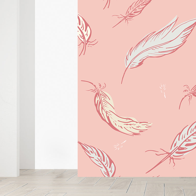 Nature Bird Feathers Mural Wallpaper Contemporary Non-Woven Wall Covering in Soft Color Clearhalo 'Wall Decor' 'Wall Mural' 1617689