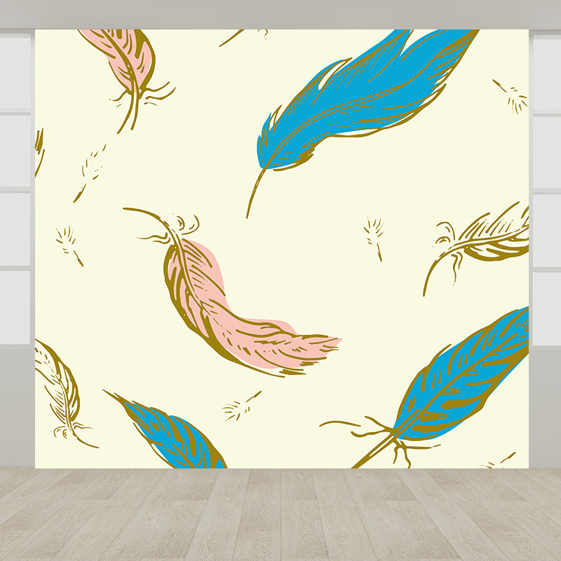 Nature Bird Feathers Mural Wallpaper Contemporary Non-Woven Wall Covering in Soft Color Clearhalo 'Wall Decor' 'Wall Mural' 1617694