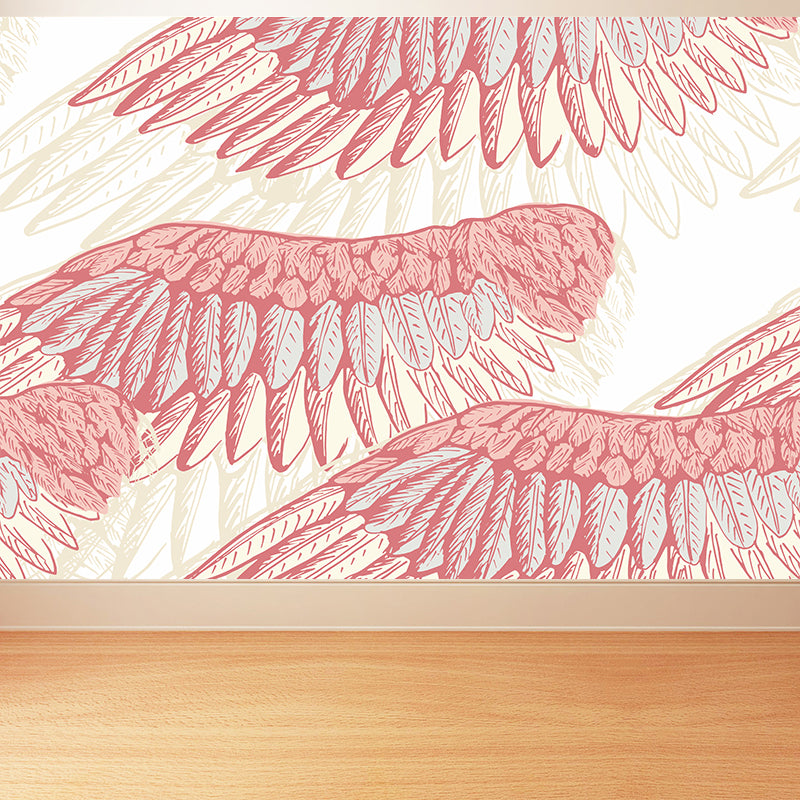 Non-Woven Decorative Wall Mural Modern Bird Wings Wall Covering for Girls Bedroom Pink Clearhalo 'Wall Decor' 'Wall Mural' 1617697