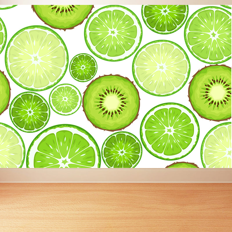 Giant Contemporary Wall Mural in Avocado Green Lemon Slices Wall Decor, Custom Printed Avocado Green Clearhalo 'Wall Decor' 'Wall Mural' 1617712
