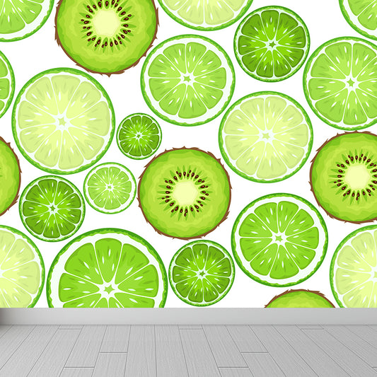 Giant Contemporary Wall Mural in Avocado Green Lemon Slices Wall Decor, Custom Printed Clearhalo 'Wall Decor' 'Wall Mural' 1617714