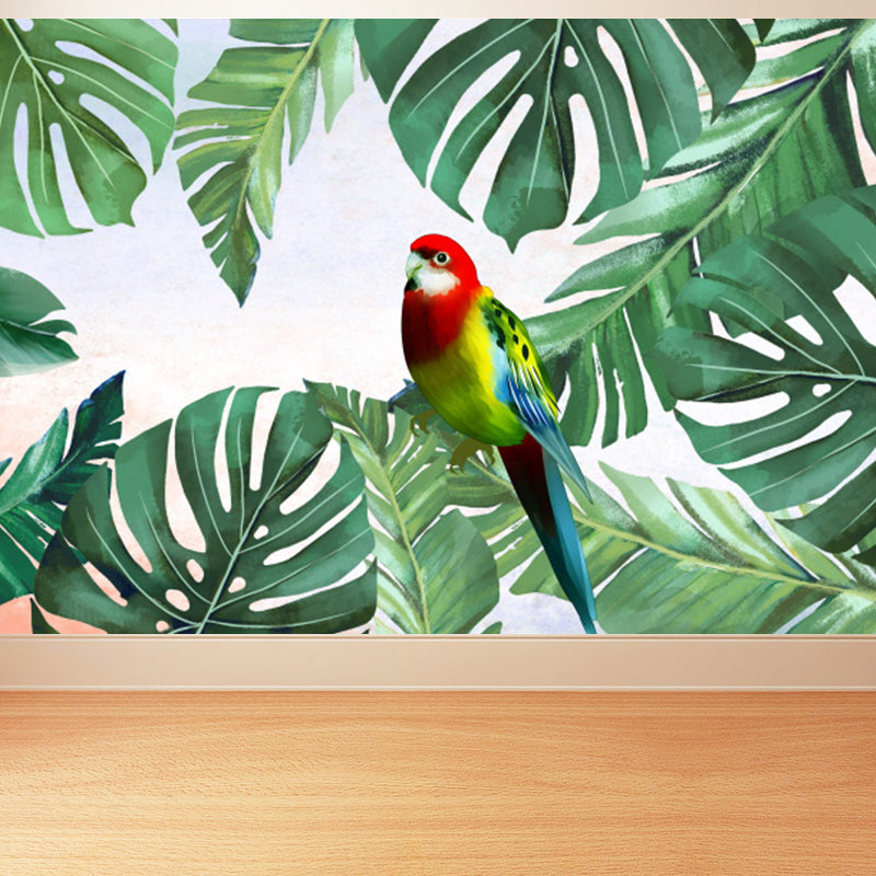 Tropical Bird Mural Wallpaper for Girls Bedroom Full Size Wall Covering in Green Green Clearhalo 'Wall Decor' 'Wall Mural' 1617752