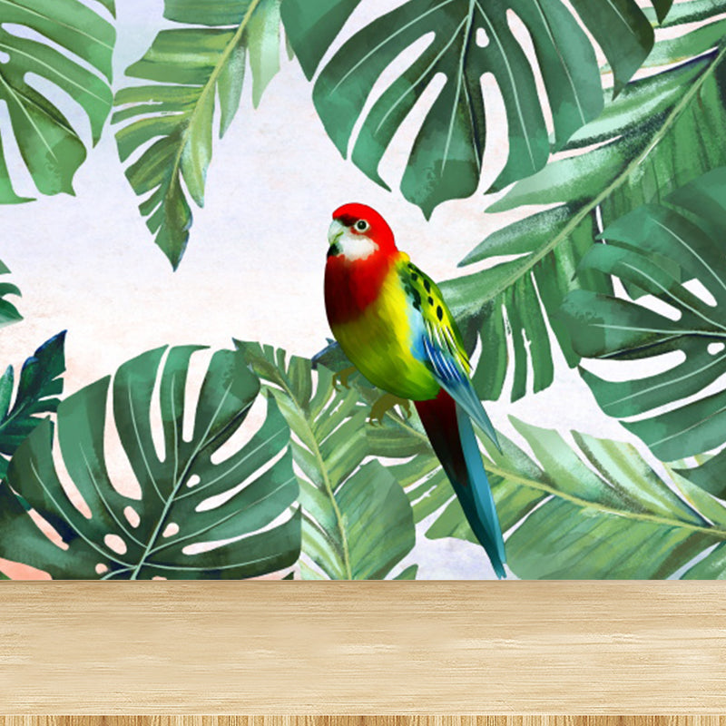 Tropical Bird Mural Wallpaper for Girls Bedroom Full Size Wall Covering in Green Clearhalo 'Wall Decor' 'Wall Mural' 1617753