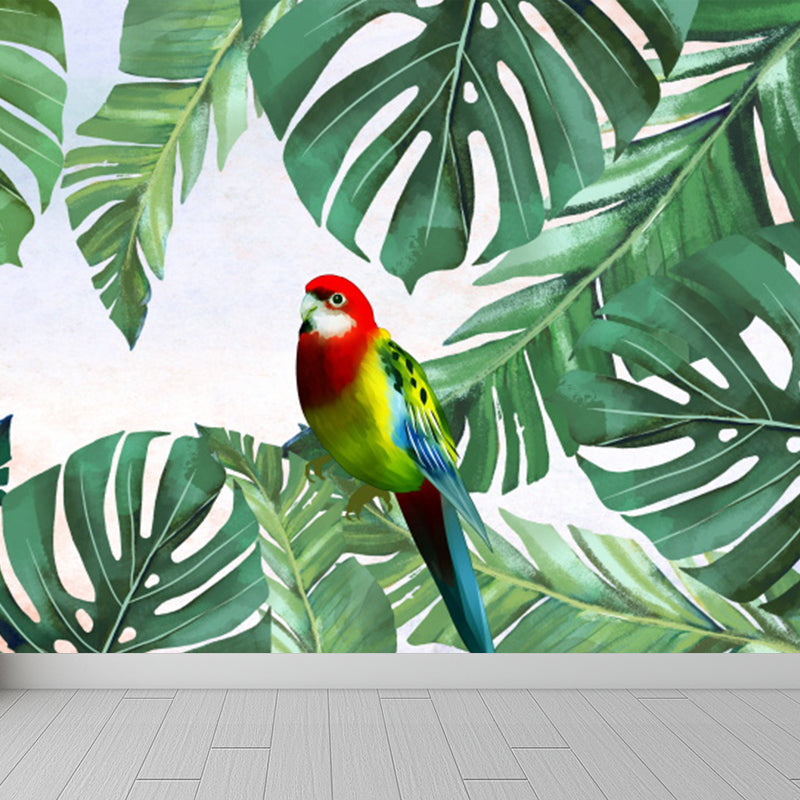 Tropical Bird Mural Wallpaper for Girls Bedroom Full Size Wall Covering in Green Clearhalo 'Wall Decor' 'Wall Mural' 1617754