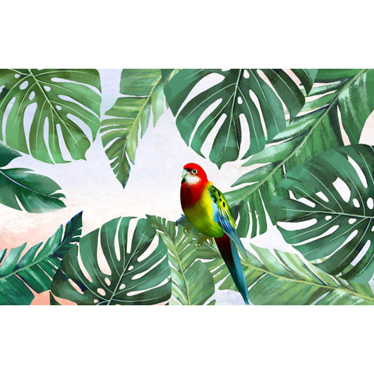 Tropical Bird Mural Wallpaper for Girls Bedroom Full Size Wall Covering in Green Clearhalo 'Wall Decor' 'Wall Mural' 1617755