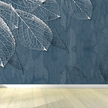 Large Leaves Pattern Mural Wallpaper Tropical Luxuriant Botanical Wall Decor in Grey Blue Gray Blue Clearhalo 'Wall Decor' 'Wall Mural' 1617762