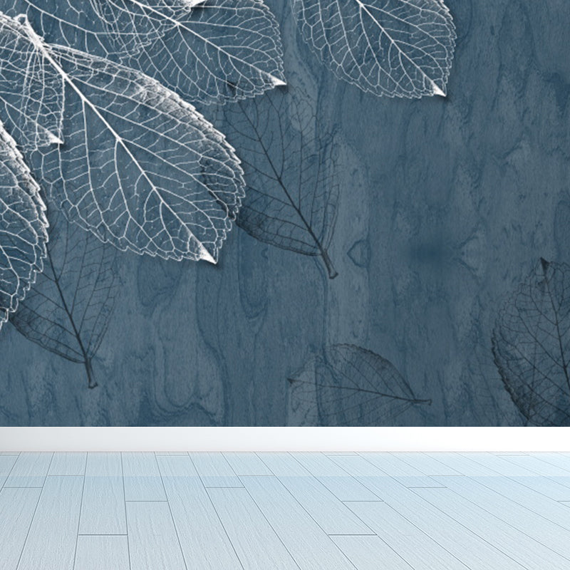Large Leaves Pattern Mural Wallpaper Tropical Luxuriant Botanical Wall Decor in Grey Blue Clearhalo 'Wall Decor' 'Wall Mural' 1617763