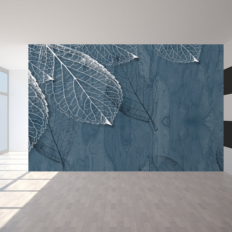 Large Leaves Pattern Mural Wallpaper Tropical Luxuriant Botanical Wall Decor in Grey Blue Clearhalo 'Wall Decor' 'Wall Mural' 1617764