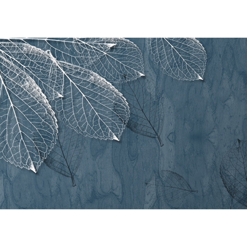 Large Leaves Pattern Mural Wallpaper Tropical Luxuriant Botanical Wall Decor in Grey Blue Clearhalo 'Wall Decor' 'Wall Mural' 1617765