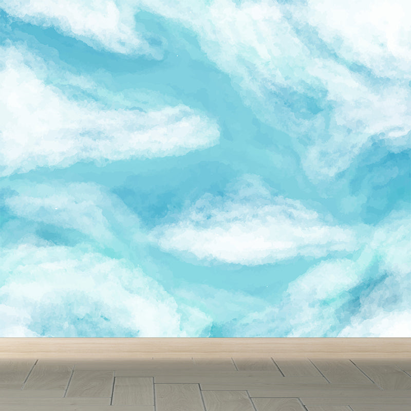 Stain Resistant Abstract Pattern Mural Non-Woven Texture Modern Wall Decor for Girls Room Sky Blue Clearhalo 'Wall Decor' 'Wall Mural' 1617787