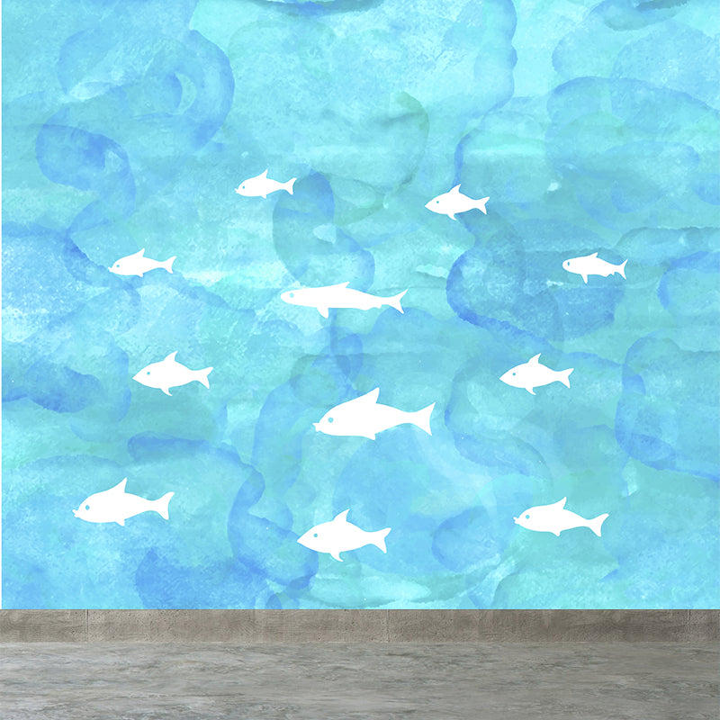 Modern Watercolor Sea Scene Mural Non-Woven Stain-Proof Light Color Wall Art for Living Room Clearhalo 'Wall Decor' 'Wall Mural' 1617808