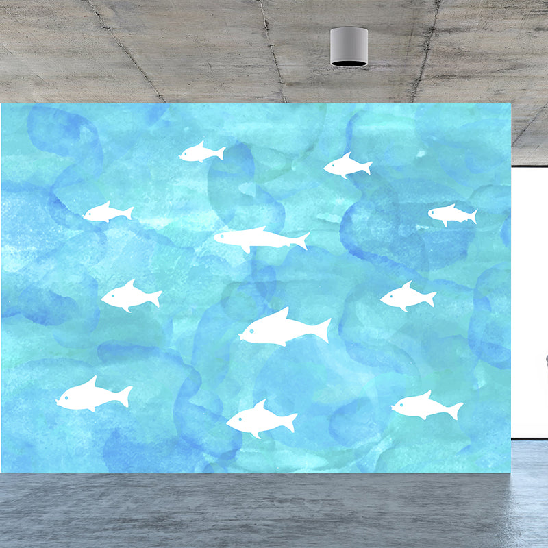 Modern Watercolor Sea Scene Mural Non-Woven Stain-Proof Light Color Wall Art for Living Room Clearhalo 'Wall Decor' 'Wall Mural' 1617809