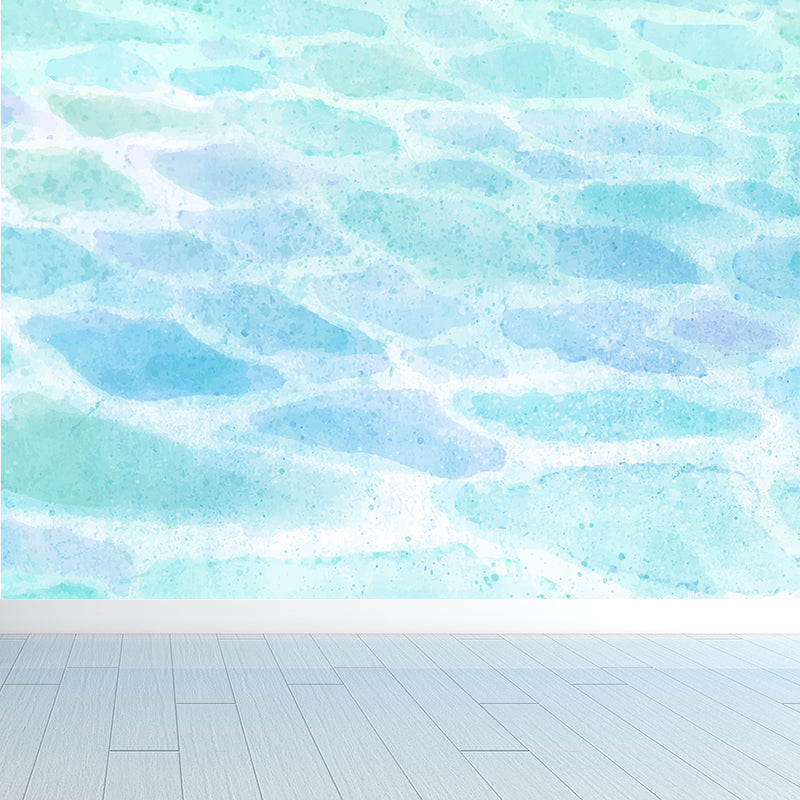 Modern Watercolor Sea Scene Mural Non-Woven Stain-Proof Light Color Wall Art for Living Room Water Blue Clearhalo 'Wall Decor' 'Wall Mural' 1617812