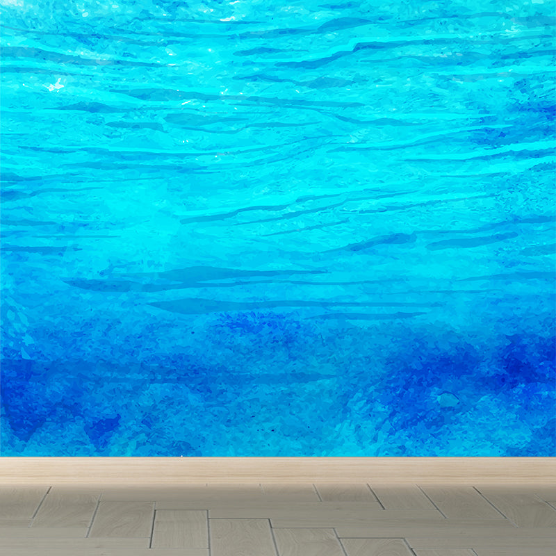 Modern Watercolor Sea Scene Mural Non-Woven Stain-Proof Light Color Wall Art for Living Room Ocean Blue Clearhalo 'Wall Decor' 'Wall Mural' 1617817
