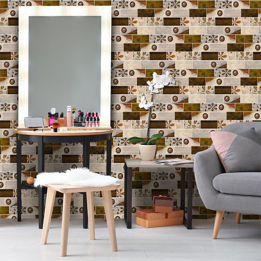Brown Floral Print Brick Wallpapers Peel and Stick Retro Bathroom Wall Decoration Clearhalo 'Vintage wall decor' 'Vintage' 'Wallpaper' Wall Decor' 1617848