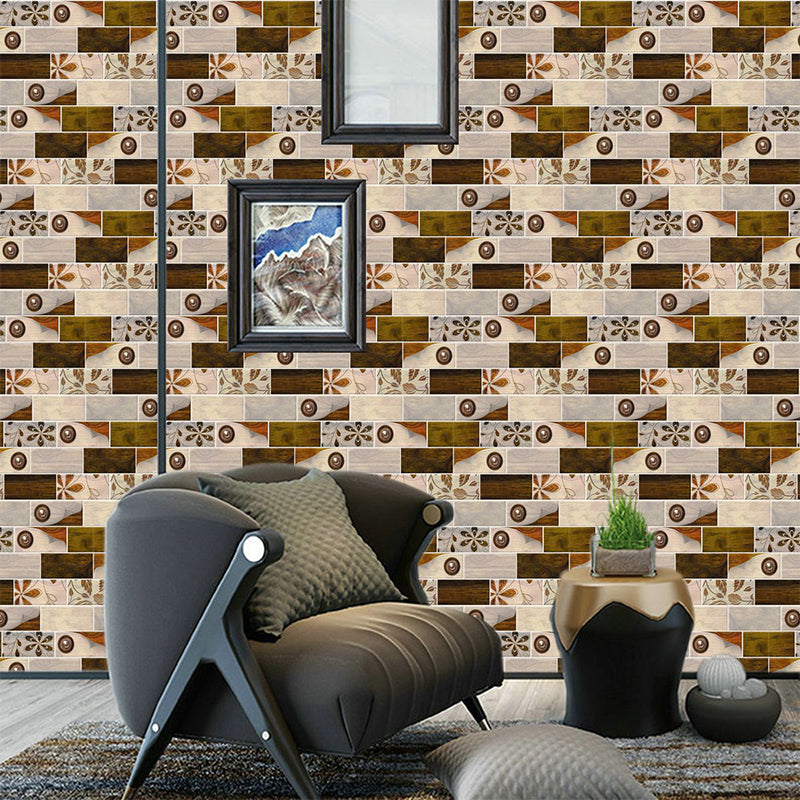 Brown Floral Print Brick Wallpapers Peel and Stick Retro Bathroom Wall Decoration Clearhalo 'Vintage wall decor' 'Vintage' 'Wallpaper' Wall Decor' 1617849