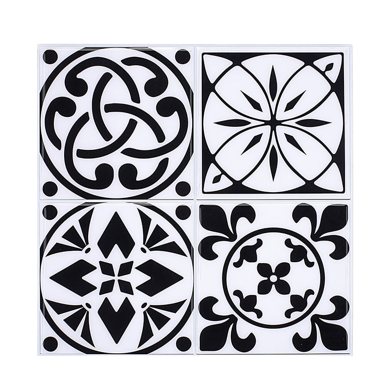 Floral Circle Wallpaper Panels in Black PVC Wall Decor, Self-Adhesive, 12' L x 12" W Clearhalo 'Wall Decor' 'Wallpaper' 1617864