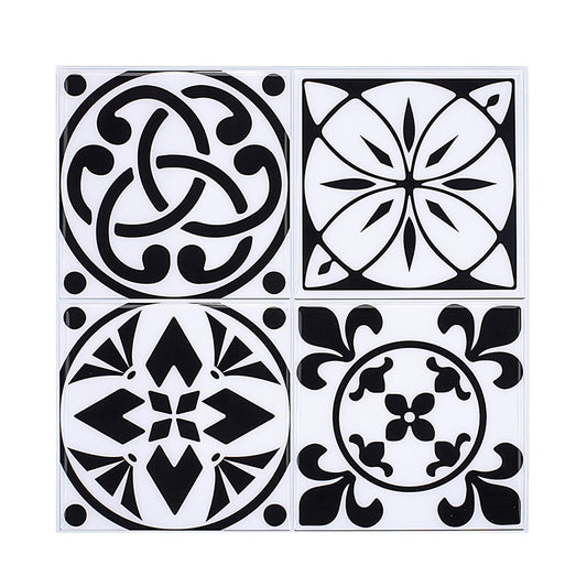 Floral Circle Wallpaper Panels in Black PVC Wall Decor, Self-Adhesive, 12' L x 12" W Clearhalo 'Wall Decor' 'Wallpaper' 1617864