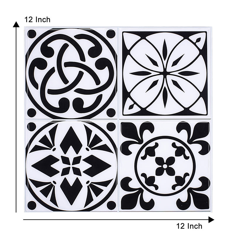 Floral Circle Wallpaper Panels in Black PVC Wall Decor, Self-Adhesive, 12' L x 12" W Clearhalo 'Wall Decor' 'Wallpaper' 1617865