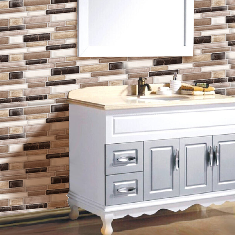 Brick Peel off Wallpapers Rustic Neat Mosaic Tile Wall Decor in Dark Color, 12' x 12" Brown Clearhalo 'Country wall decor' 'Rustic' 'Wallpaper' Wall Decor' 1617896