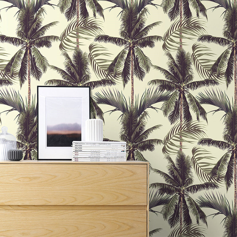 Coconut Tree Print Wallpaper Roll Green Tropical Wall Decor for Living Room, Peel and Paste Green 1 Set Clearhalo 'Modern wall decor' 'Modern' 'Wallpaper' Wall Decor' 1617904