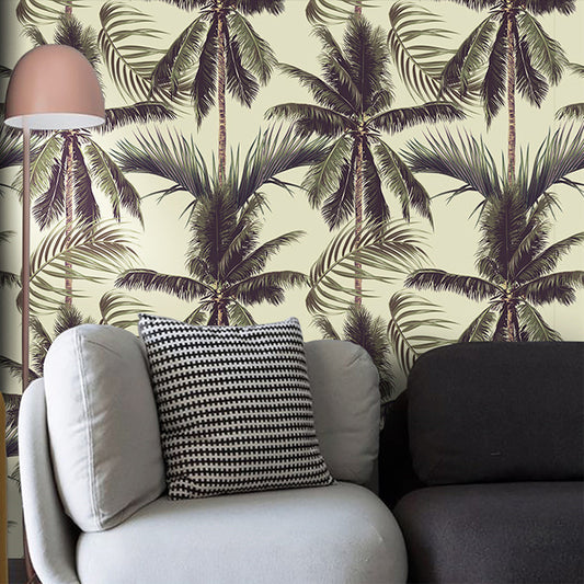 Coconut Tree Print Wallpaper Roll Green Tropical Wall Decor for Living Room, Peel and Paste Clearhalo 'Modern wall decor' 'Modern' 'Wallpaper' Wall Decor' 1617905