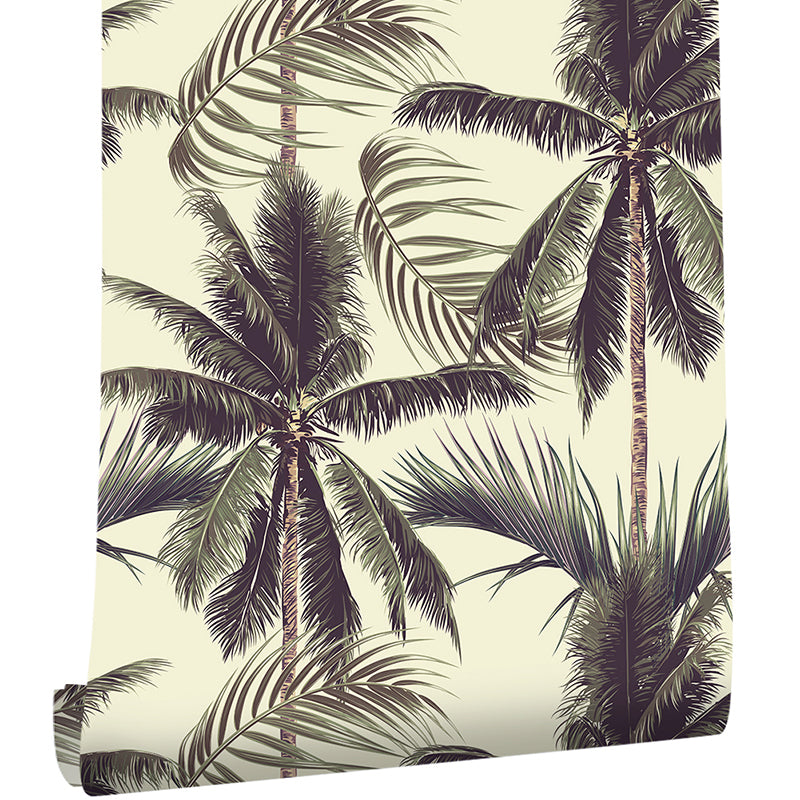 Coconut Tree Print Wallpaper Roll Green Tropical Wall Decor for Living Room, Peel and Paste Clearhalo 'Modern wall decor' 'Modern' 'Wallpaper' Wall Decor' 1617907