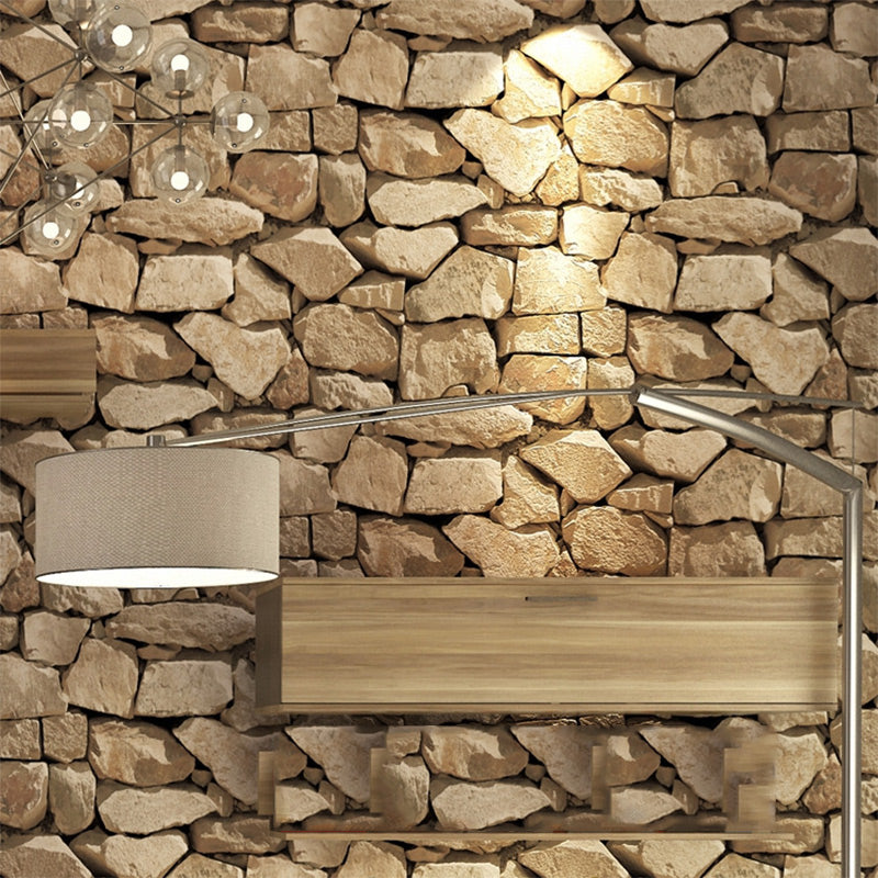 Brown Rock Wallpaper Stain Resistant Industrial Living Room Wall Art, 31' L x 20.5" W Brown 1 Set Clearhalo 'Industrial wall decor' 'Industrial' 'Wallpaper' Wall Decor' 1617909