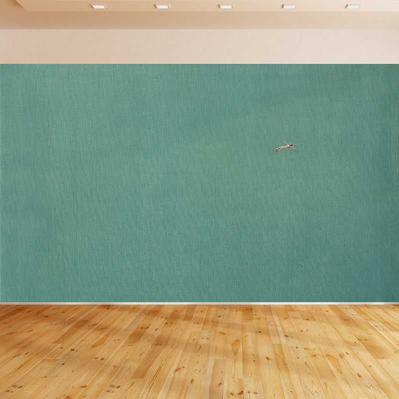 Vast Ocean and Swimmer Mural Decal Modern Art Non-Woven Material Wall Covering in Blue Clearhalo 'Wall Decor' 'Wall Mural' 1617937
