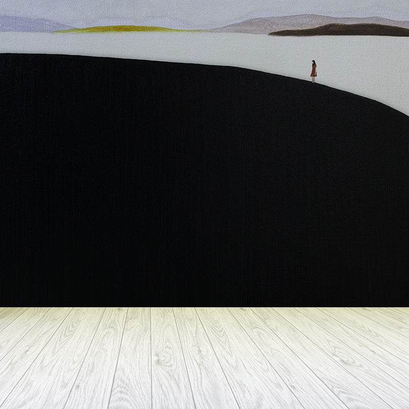 Contemporary Art Adults Mural Wallpaper Hills and Lake Painting Black Wall Covering Black Clearhalo 'Wall Decor' 'Wall Mural' 1617940