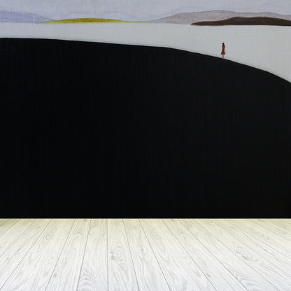 Contemporary Art Adults Mural Wallpaper Hills and Lake Painting Black Wall Covering Black Clearhalo 'Wall Decor' 'Wall Mural' 1617940