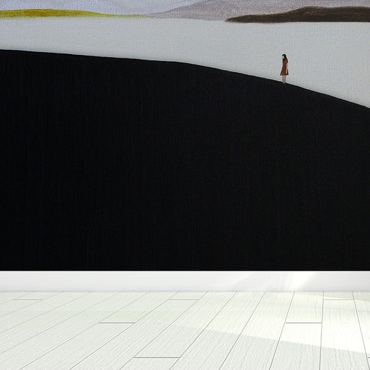 Contemporary Art Adults Mural Wallpaper Hills and Lake Painting Black Wall Covering Clearhalo 'Wall Decor' 'Wall Mural' 1617942