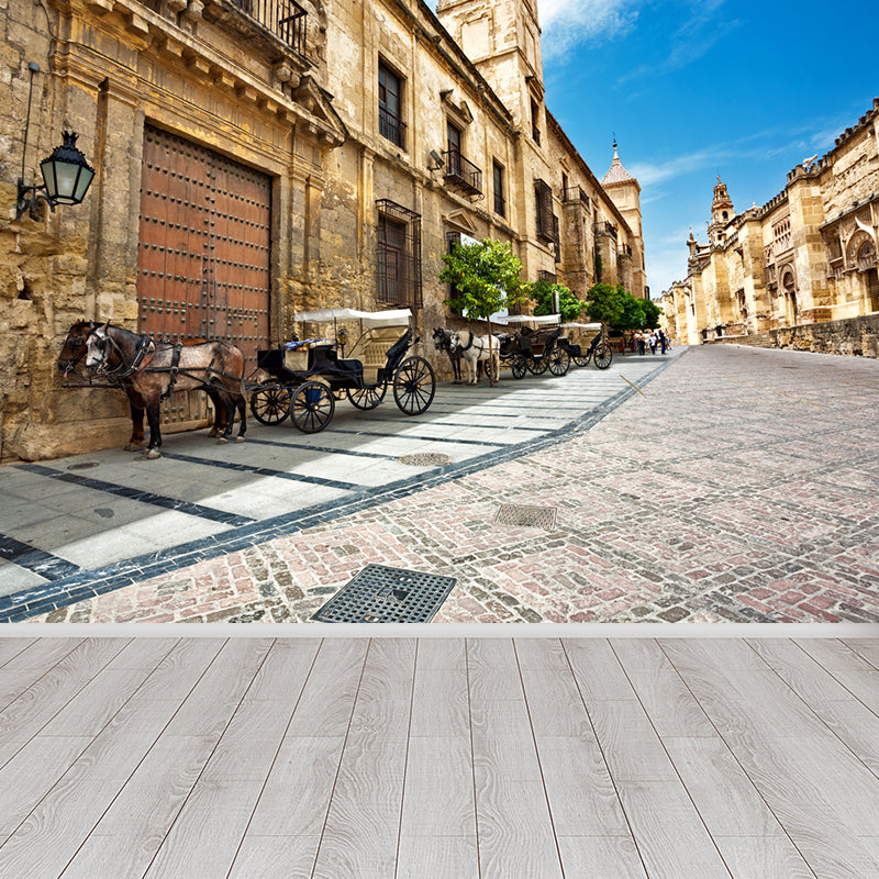 Modern Downtown Mural Wallpaper for Boys Bedroom Full Size Wall Covering in Blue Blue Clearhalo 'Wall Decor' 'Wall Mural' 1617955