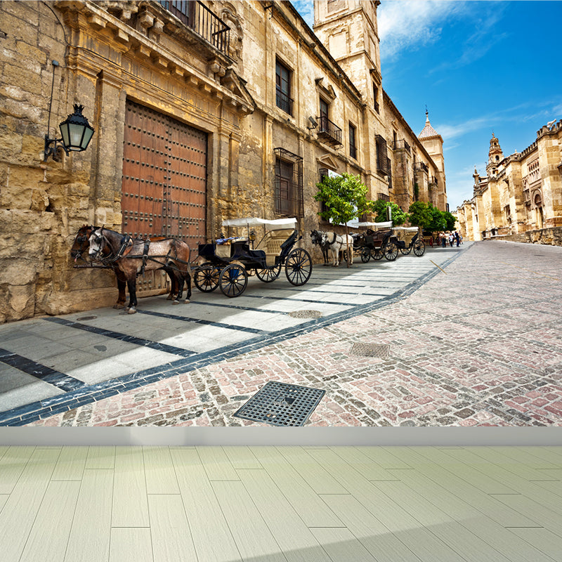 Modern Downtown Mural Wallpaper for Boys Bedroom Full Size Wall Covering in Blue Clearhalo 'Wall Decor' 'Wall Mural' 1617956