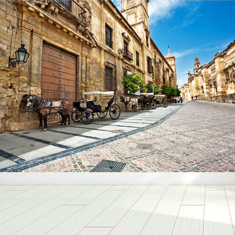 Modern Downtown Mural Wallpaper for Boys Bedroom Full Size Wall Covering in Blue Clearhalo 'Wall Decor' 'Wall Mural' 1617957