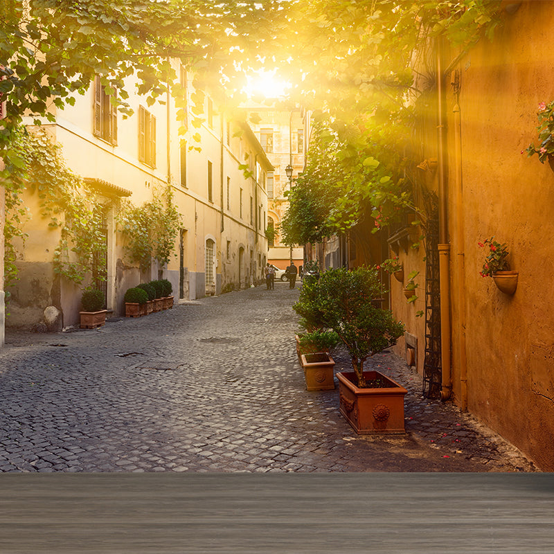 Stain Resistant Sunny Town Mural Non-Woven Texture Modern Wall Decor for Girls Room Yellow Clearhalo 'Wall Decor' 'Wall Mural' 1617960