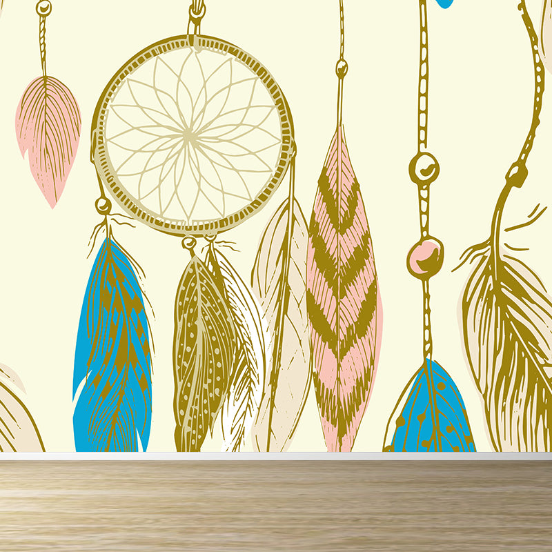 Illustration Dreamcatcher Wall Mural for Living Room, Light Color, Custom Size Available Yellow Clearhalo 'Wall Decor' 'Wall Mural' 1617970