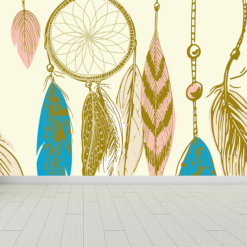 Illustration Dreamcatcher Wall Mural for Living Room, Light Color, Custom Size Available Clearhalo 'Wall Decor' 'Wall Mural' 1617971