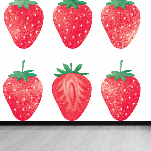 Modern Strawberries Mural Decal Red Waterproofing Wall Covering for Girls Bedroom Clearhalo 'Wall Decor' 'Wall Mural' 1617977