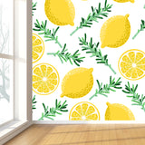 Modern Fruit and Leaves Mural Wallpaper Lemon Yellow Natural Botanical Wall Covering Clearhalo 'Wall Decor' 'Wall Mural' 1617981