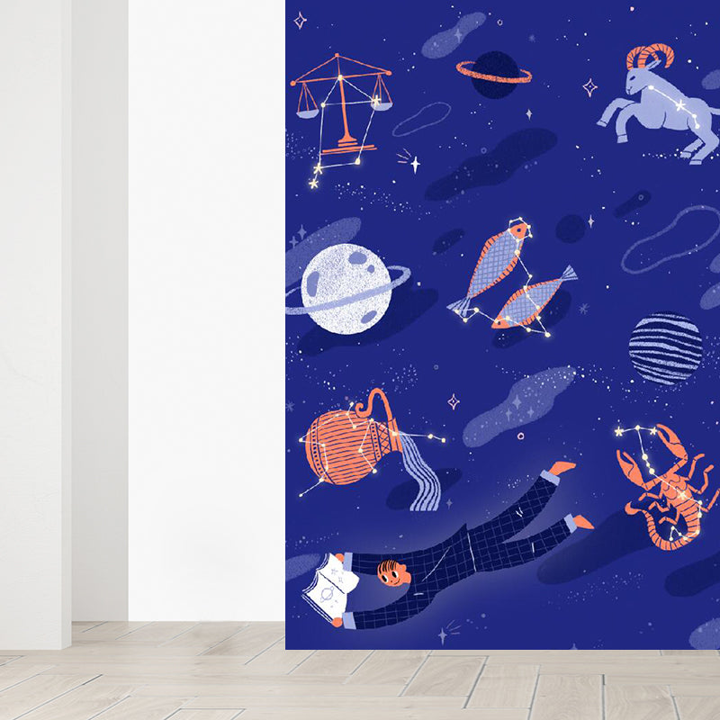 Contemporary Boy Mural Wallpaper Starry Night View and Planet Purple Wall Covering Purple Clearhalo 'Wall Decor' 'Wall Mural' 1618015