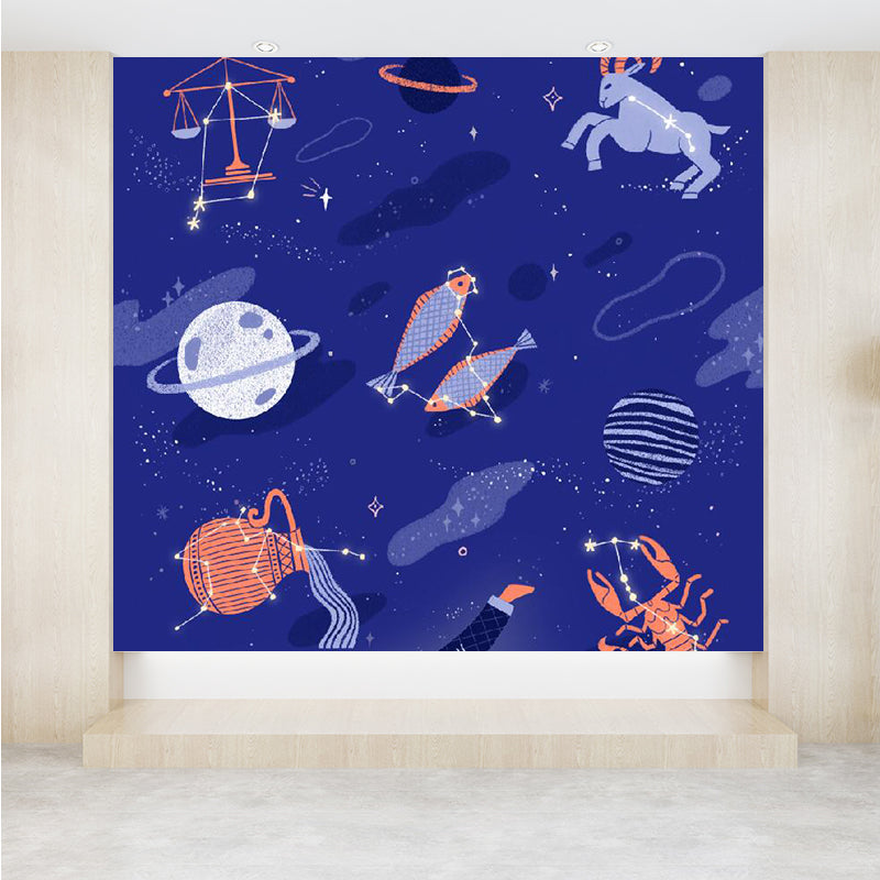 Contemporary Boy Mural Wallpaper Starry Night View and Planet Purple Wall Covering Clearhalo 'Wall Decor' 'Wall Mural' 1618016