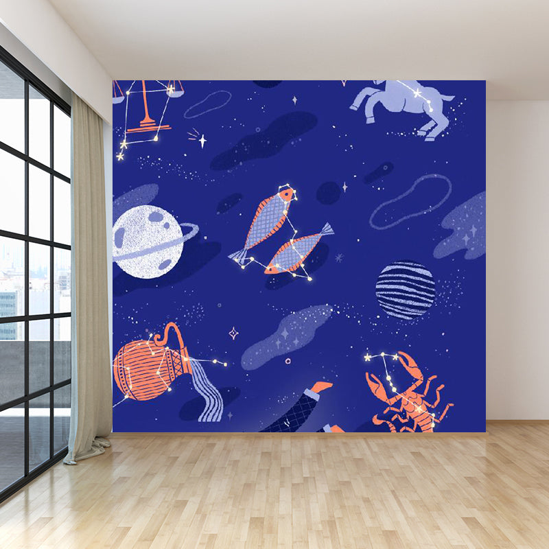 Contemporary Boy Mural Wallpaper Starry Night View and Planet Purple Wall Covering Clearhalo 'Wall Decor' 'Wall Mural' 1618017